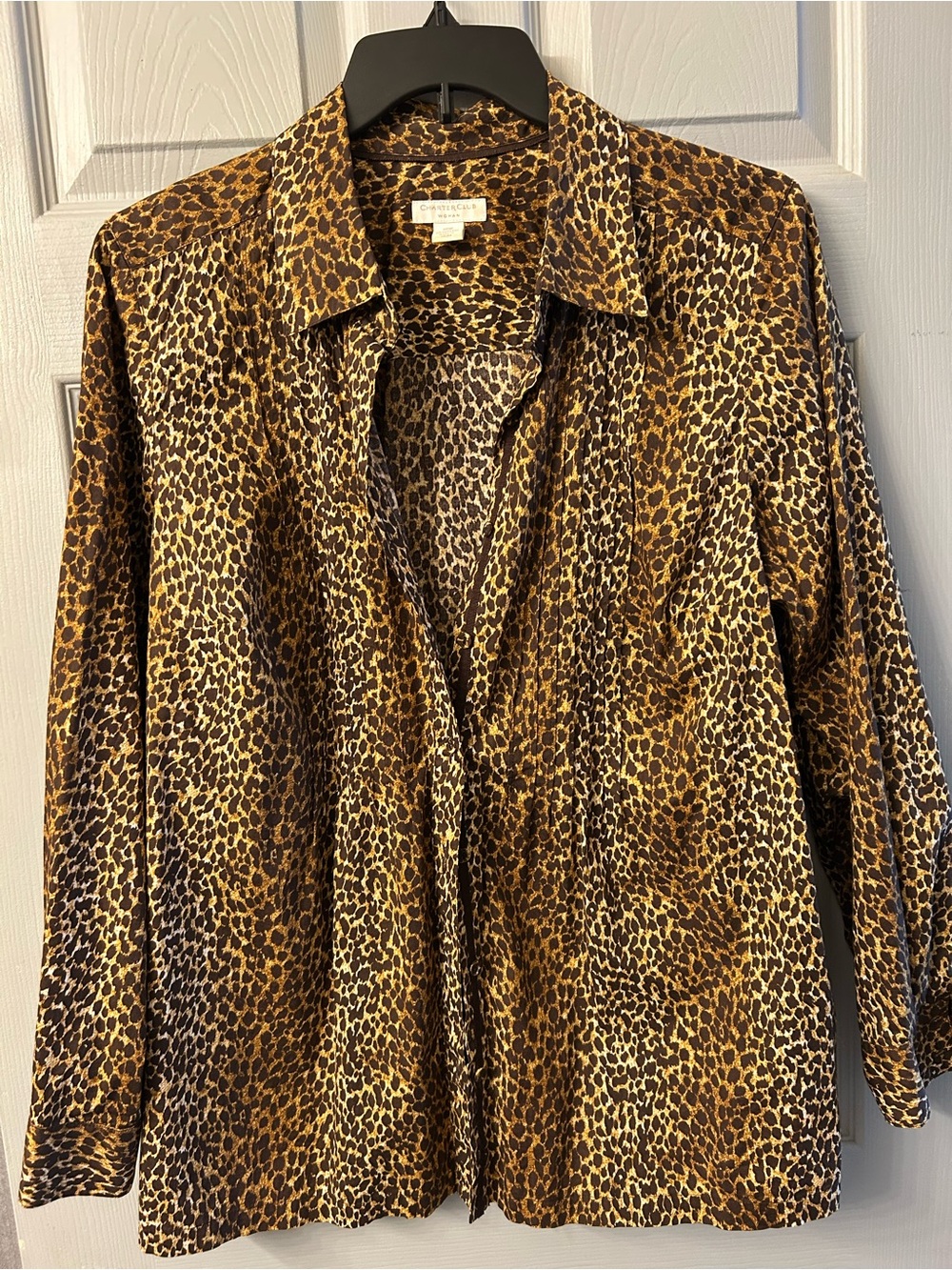 Charter Club Brown and Black Leopard Print Button-Down Shirt